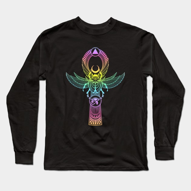 Egyptian Ankh with Scarab Long Sleeve T-Shirt by OccultOmaStore